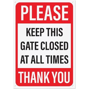 Please Keep Gate Closed Sign 10x7 Inch | Rust-Free Aluminum Keep Gate Closed at All Times Warning Sign for Yard, Fence Gate, Pre Drilled Mounting Holes for Easy Installation