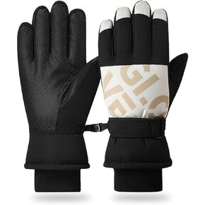 RIGWARL Winter Ski Gloves for Men, Waterproof Gloves with Adjustable Wrist Leashes for Skiing Cycling Cold Weather Gloves for Men(Black)