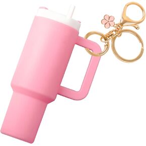 Mini Cup Keychain Chapstick Holder ، Mini Cup Keychain with Flower Charms Tiny Cup Keychain for Women Girls
