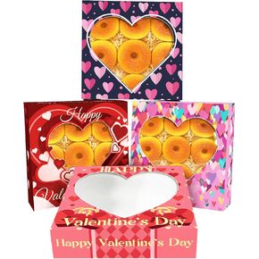 Bakepacker 30pcs Valentine Pie Boxes 10x10x2.5 inches Easy Assemble Macaroon Cookie Boxes Bakery Boxes with Window for Valentine's Day (Auto-pop Up)
