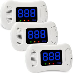 3 Packs Carbon Monoxide Detectors,CO Alarm Detectors Monitor Battery Operated,Carbon Monoxide Alarm with PPM Value Display and Sound Warning for Home Kitchen Office