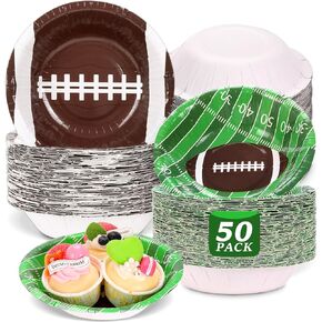 gisgfim 50 Pcs 16 oz Football Bowls Party Supplies Disposable Football Snack Bowls Football Paper Dessert Bowls Decorations Favors for Sports Game Day Hot Cold Soup Salad Cereal Home Holiday