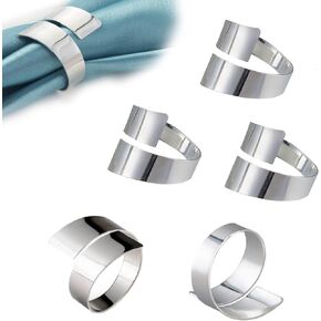Silver Napkin Rings Set of 6 Metal Napkin Ring Holder for Thanksgiving, Christmas Dinner Table Setting, Wedding, Holiday Parties
