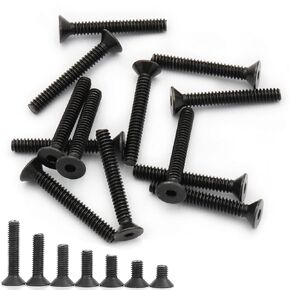 30pcs Flat Head Socket Cap Screws, (# 6-32 x 1) Head Hex Drive Machine Bolts, Coarse Thread UNC (Full Thread), 10.9 Grade Carbon Steel (Blackening)