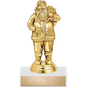 Crown Awards Santa Trophy - 6" Gold Santa Christmas Trophy On White Marble Base Prime