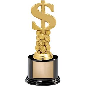 7" Dollar Sign Money Award On Round Trophy Base