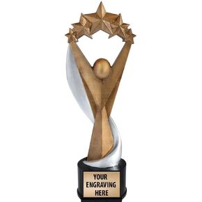 10" 5 Star Victor Trophies, Custom Engraved Star Trophy Award Prime