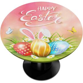 Cute Easter Decor Round Fitted Tablecloth Colorful Easter Egg Small Round Table Cover with Elastic Edge Wipeable Holiday Circle Table Cloths for Party Patio Kitchen Decor Fit for 40"-44" Table