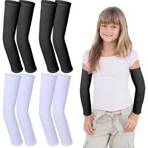 4 Pairs Arm Sleeves for Kids, Volleyball Arm Sleeves, Compression Arm Sleeve Sun Sleeves for Basketball Football Baseball Volleyball Youth Boy Girl Sports UV Protection Sleeve Cooling