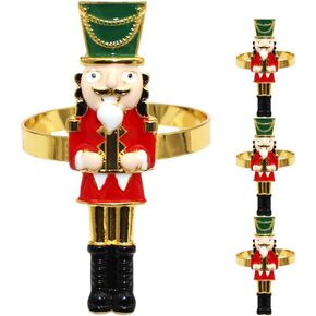EXCEART 4Pcs Nutcracker Napkin Rings Christmas Napkin Holders Soldier Nutcracker Shaped Serviette Buckles Table Rings for Christmas Party Supplies