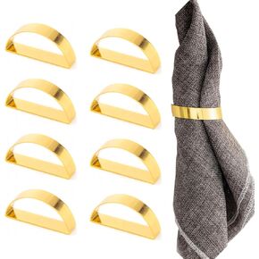 Stainless Steel Gold Napkin Rings Set of 8,Glossy Metal Napkin Ring Holder,Modern Serviette Buckles for Wedding, Banquet, Table Settings,Dinner Party,Kitchen