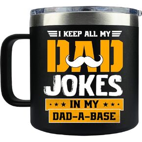 PixelPrint Dad Jokes Stainless Steel Insulated Mug with Lid Gift for Dad, Papa, Daddy, Husband on Birthday, Father's Day, Christmas from Son, Daughter, Wife, Daily Coffee Cup