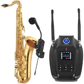 Professional True Diversity Wireless Saxophone Microphone System UHF Instrument Microphone Wireless Transmitter Receiver 492ft Transmission Range, Plug and Play