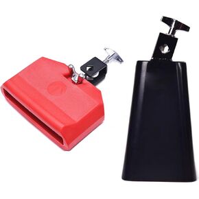 MOONBACK 6 Inch Cowbell And Jam Block Set, Plastic Musical Percussion Block, Latin Drum Instrument, Cowbell for Drum set Latin Percussion Instrument Kit Red