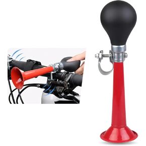 1 PC Bicycle PVC + Alloy Front/Mid-Pipe/Tail Air Horn with Squeeze Ball, 7.87" x 1.96" x 2.16" Safety Warning Mountain Bike Bell Bicycle Auxiliary Travel Horn Equipment (Red & Black)