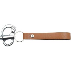 316 Stainless Steel Fixed Snap Shackle Lanyard，Firefighter Quick Release Shackle with Leather Handle for SCBA MASK