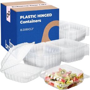 Fit Meal Prep 30 Pack 8.5 x 8 x 3.2 Inches Clear Hinged Plastic Containers, Clamshell Take Out Containers, Bakery To Go Disposable Plastic Container, Ideal for Salads Cake Pastry Fruit Sandwiches