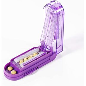 Multiple Pill Splitter, Adjustable Pill Cutter, Stainless Steel Cutting Blade & Blade Guard, with Accurate Pill Alignment, for Cutting Small Pills or Large Pills in Half (Purple)