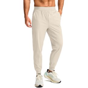 Soothfeel Men's Jogger Pants with Zipper Pockets Lightweight Athletic Workout Pants Gym Golf Joggers for Men Track Running (Bone, M)