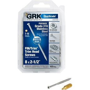 GRK 147730#8 x 2-1/2" FIN/Trim™ 316 Stainless Steel Finish Screws 100 Count