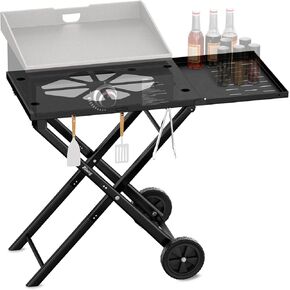 Portable Griddle Stand Trolley Compatible for Blackstone 17" 22" Propane Table Top Grill Stand,Outdoor Camping Cooking Station with Side Shelf,Take Along Outdoor Portable Grill Cart Black