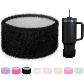 WUQID Plush Silicone Water Bottle Boot, Compatible with Stanley Tumbler 20-40oz & Hydroflask 12-24oz Bottle, Fit 2.8-2.95in Bottom Bottle/Tumblers, Soft Faux Fur Protective Rubber Sleeve