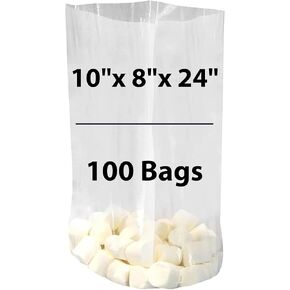 Gusseted Plastic Poly Bag 1.25Mil - 10x8x24 & (100 Bags) | Clear Heat Sealable | Durable Open Top Plastic Bags for Party Favor, Cookie, Candy, Small Gift Wrapping, Dessert, Bakery Bags
