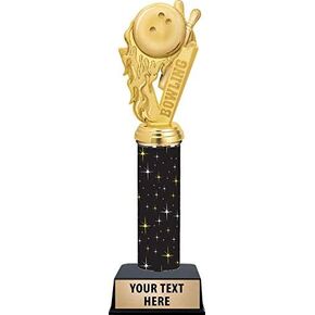11 Inch Bowling Fireball Trophies - Black Glimmer Bowling Fireball Trophy Awards Prime