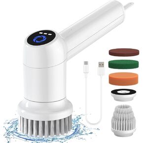 Electric Spin Scrubber Cordless Tub & Tile Scrubber, Shower Scrubber for Cleaning with 5 Replaceable Heads, Scrub Brush Cleaner for Bathroom Floor Window Kitchen Sink, Handheld Power Scrubber