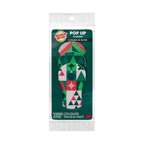 Scotch-Brite Holiday Pop-Up Sponges, 3 Pack, Unique Compressed Sponges That Expand in Water, Festive Red and Green Pattern