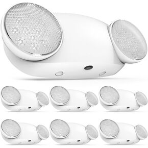 Sunco 6 Pack Emergency Light Outdoor LED, Backup Battery, Two Adjustable Bug Eye Head Lights, 94V-0 Fire Resistant, 6500K, 200 Lumens 120-277V, 2W, Wall Mount, White UL