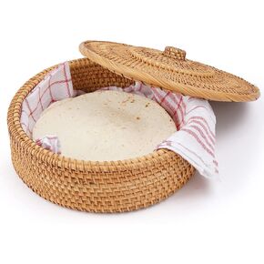 Tortillada - 10 Inches Tortilla Warmer/handcrafted basket made of rattan incl. 100% cotton towel