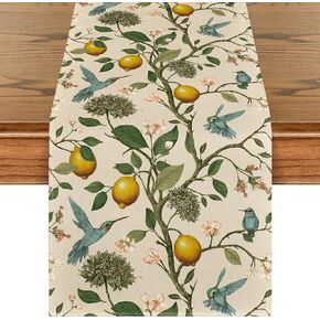 Artoid Mode Brown Lemon Tree Bird Flower Summer Table Runner,Spring Kitchen Dining Table Decoration for Home Party Decor 13x72 Inch