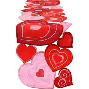 Grelucgo Embroidered Red and Pink Love Heart Table Runner for February 14th Valentine's Day (13 x 69 inch)