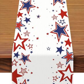 Patriotic Stars Table Runner 72 x 13 Inch, Red and Blue Star Pattern Table Runner for 4th of July, Memorial Day, National Holidays, Perfect for Home, Party, Kitchen, Mantel, Dining Decorations