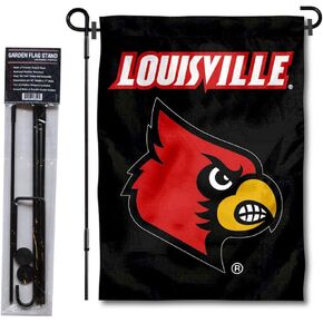 College Flags & Banners Co. Louisville Cardinals Black Garden Flag with Pole Stand Holder