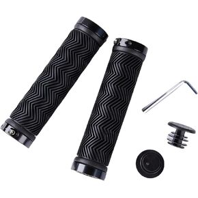 Bike Handlebar Grips,Double Lock on Bike Handlebar, Non-Slip Rubber Comfortable Hand Grip for Mountain Bike,MTB, BMX,Scooter, Beach Cruisers, Folding Bike, 1 Pairs