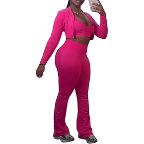 Molilove Women's 3 قطع التعرق مجموعة الدبابات أعلى سترة محصول السوستة وسروال الملاذ الطويل المسارات التمرين مجموعة الوردي المتوسطة in Kuwait