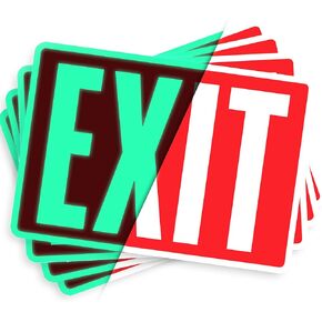 Exit Sign Stickers - Glow in The Dark - 4 pcs, 10" by 7" - Ideal Illuminated Emergency Exit Signs for Business or Office - Photoluminescent and UV Protected - Apply to Door, Wall, Window