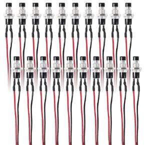 Momentary Push Button Switch 20pcs, Mini Push Button Switch 12V with Pre-soldered Wires, 7mm 1A 250V SPST Nomal Open ON Off 2 Pin Momentary Switch