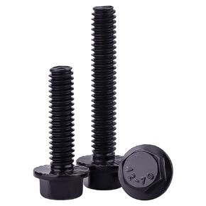 1/4-20 x 2 Black Flanged Hex Head Bolts Screws, 304 Stainless Steel 18-8, Full Thread, Coarse Thread, 25 PCS