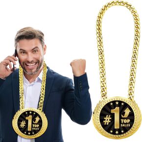 Tondiamo 1 Pcs Top Sales Turnover Chain Medal, 6" Big Gold Gold Champ Medal Necklace Award Plastic Champion Chain for Business Celebration Team Rewards Prize Gifts and Party Favors