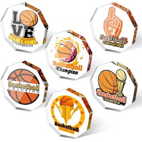 6 Pcs Basketball Acrylic Trophy 2.36 x 2.36 Inch Basketball Contest Champion Trophy Medals Reward Gift Orange Black Love Number 1 Fan Competition Prize for Adults