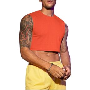Milumia Men's Casual Round Neck Sleeveless Crop Tank Tops Muscle Shirts Streetwear