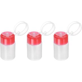 HARFINGTON 3pcs Solvent Alcohol Dispensers 60ml(2oz) Push Down Liquid Dispenser Pump with Sealing Stainless Steel Lid for Acetone Cleanser Polish Remover, Red