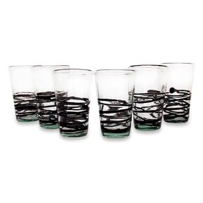 Novica Black Dwirl Clear Friendly Friendly Flown Flown Flown ، 6 أونصة زجاجية ، 6 عدد (حزمة 1)