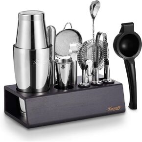 KITESSENSU Boston Shaker Set Mixology Bartender Kit | 15-Piece Cocktail Shaker Kit with Stand Professional Home Bar Tools Accessories: Martini Shaker, Lemon Squeez, Spoon, Muddler, Jigger.