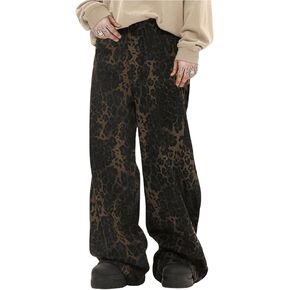 GORGLITTER Men's Cheetah Baggy Wide Leg Pants Drawstring Waist Casual Sweatpants
