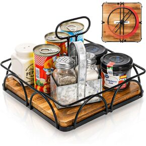 CATIRINT CADDY مع مقبض سوزان كسول ، و Wood Spice Caddy ، 360 ° منظم القرص الدوار لخزانة ، ومطبخ ، وحامل البهارات للطاولة ، والمطاعم ، ودرج التوابل ، و 9 بوصات