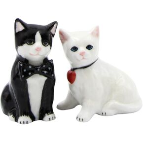 Cosmos Gifts 21035 Be my Valentine White and Black Cat Salt and Pepper Shaker